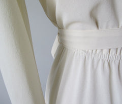 Vintage 70's 40's Style Cream Crepe Long Sleeve Day Dress M - Bombshell Bettys Vintage