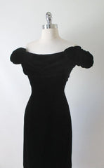 Vintage 50's 60's Cold Shoulder Lilli Diamond Black Velvet Cocktail Dress - Bombshell Bettys Vintage