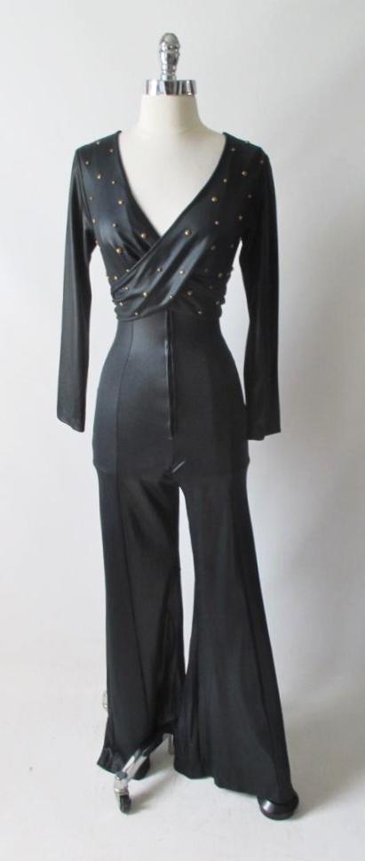 Vintage 70's Fredericks of Hollywood Liquid Satin Studded Jumpsuit Catsuit - Bombshell Bettys Vintage