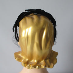 Vintage 50's Black Velvet Crown Cap Netted Veil Hat - Bombshell Bettys Vintage