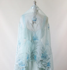 Vintage 70's Airy Blue Summer Dress & Beaded Flower Shawl L - Bombshell Bettys Vintage