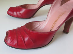 Vintage Red 50's Peep Toe Heels Shoes 8 - Bombshell Bettys Vintage