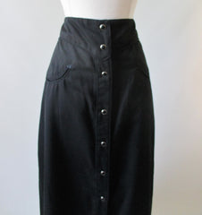 Vintage Style Scully Retro Black Western Long Pearl Snap Skirt  S - Bombshell Bettys Vintage