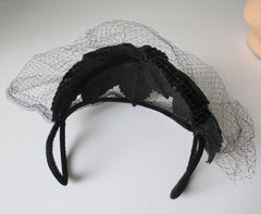 Vintage 50's Black Velvet Crown Cap Netted Veil Hat - Bombshell Bettys Vintage