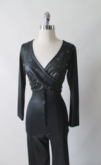 Vintage 70's Fredericks of Hollywood Liquid Satin Studded Jumpsuit Catsuit - Bombshell Bettys Vintage
