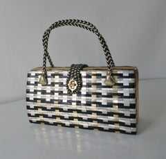 Vintage 60's 60's Metal & Plastic Woven Handbag Basket Bag - Bombshell Bettys Vintage