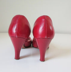 Vintage Red 50's Peep Toe Heels Shoes 8 - Bombshell Bettys Vintage