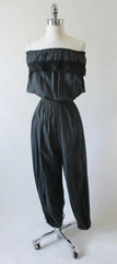 Vintage 80's Black Gauze Strapless Jumpsuit M L - Bombshell Bettys Vintage