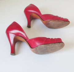 Vintage Red 50's Peep Toe Heels Shoes 8 - Bombshell Bettys Vintage