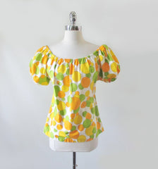 Vintage 60's Bubbles Off The Shoulder Peasant Blouse Top M - Bombshell Bettys Vintage