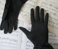 Vintage 40's Black Suede French Gauntlet Gloves - Bombshell Bettys Vintage