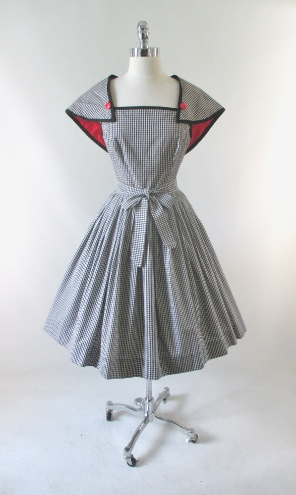 Vintage 50's Black & White Removable Capelet Sundress Dress M - Bombshell Bettys Vintage