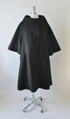 Vintage 50's Lilli Ann Black Mohair Swing Trapeze Coat Jacket L XL - Bombshell Bettys Vintage