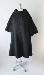 Vintage 50's Lilli Ann Black Mohair Swing Trapeze Coat Jacket L XL - Bombshell Bettys Vintage