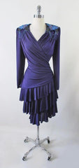 Vintage 70's Purple Jersey Layered Sequins Party Dress L - Bombshell Bettys Vintage