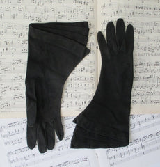 Vintage 40's Black Suede French Gauntlet Gloves - Bombshell Bettys Vintage