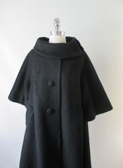 Vintage 50's Lilli Ann Black Mohair Swing Trapeze Coat Jacket L XL - Bombshell Bettys Vintage