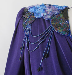 Vintage 70's Purple Jersey Layered Sequins Party Dress L - Bombshell Bettys Vintage