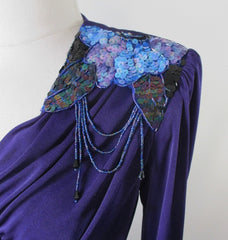 Vintage 70's Purple Jersey Layered Sequins Party Dress L - Bombshell Bettys Vintage