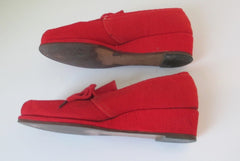 Vintage 40's Red Canvas Peep Toe Wedge Heels Casual Shoes 8 - Bombshell Bettys Vintage