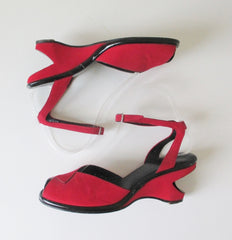 RESERVED • Vintage 50's Red Atomic Wedge Heels & Matching Bucket Bag Purse 6.5 - Bombshell Bettys Vintage