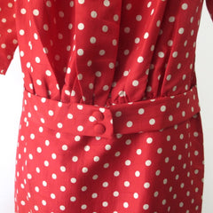 Vintage 50s Red Polka Dot Blouson Back Sheath Dress M