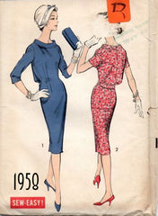 Vintage 50s Red Polka Dot Blouson Back Sheath Dress M