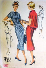 Vintage 50s Red Polka Dot Blouson Back Sheath Dress M