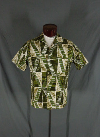 Vintage 60s Andrade Atomic Print Hawaiian Shirt Large