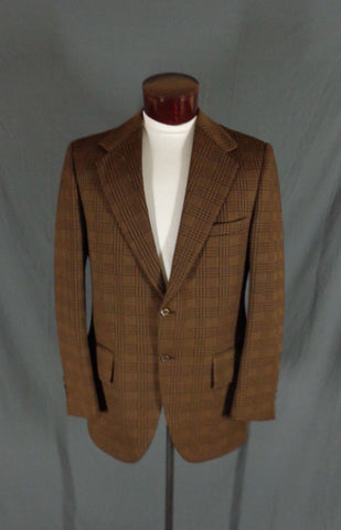Vintage Action Tailored By Rough Rider Brown Polyblend Checkered Blazer - 44