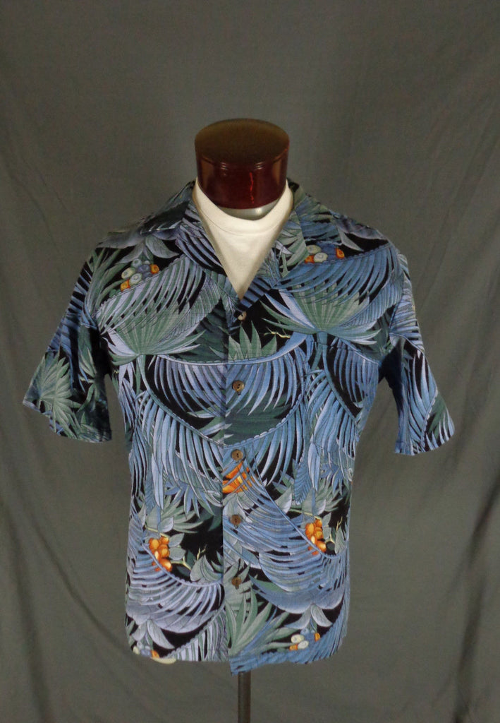 Hilo Hattie Men’s Blue Exotic Palm Hawaiian Aloha Shirt L - Bombshell Bettys Vintage