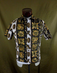 Vintage 60s Ui-Maikai Tribal Tiki Print Hawaiian Aloha Shirt 46 - Bombshell Bettys Vintage