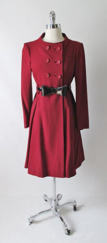 Vintage 60's Deep Red Wool Double Breasted Princess Coat Jacket