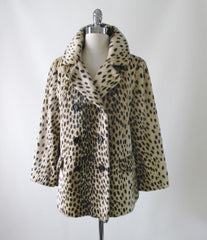 Vintage 60's Faux Fur Leoprd Print Peacoat Pea Jacket M / L - Bombshell Bettys Vintage