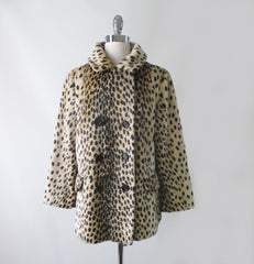 Vintage 60's Faux Fur Leoprd Print Peacoat Pea Jacket M / L - Bombshell Bettys Vintage