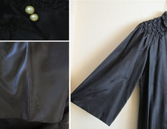 Vintage 30's 20's Quilted Black Taffeta & Pearl Deco Evening Box Bed Jacket Robe S / M - Bombshell Bettys Vintage
