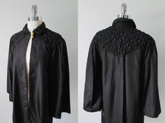 Vintage 30's 20's Quilted Black Taffeta & Pearl Deco Evening Box Bed Jacket Robe S / M - Bombshell Bettys Vintage