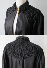 Vintage 30's 20's Quilted Black Taffeta & Pearl Deco Evening Box Bed Jacket Robe S / M - Bombshell Bettys Vintage