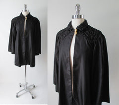 Vintage 30's 20's Quilted Black Taffeta & Pearl Deco Evening Box Bed Jacket Robe S / M - Bombshell Bettys Vintage
