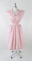 Vintage 50's Pink Roses Full Skirt Day / House Dress New Old Stock M - Bombshell Bettys Vintage