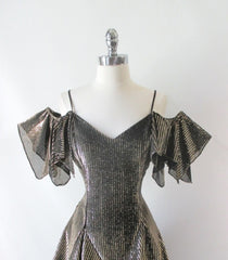 Vintage 70's Gold Off The Shoulders Handkerchief Hem Party Dress M - Bombshell Bettys Vintage