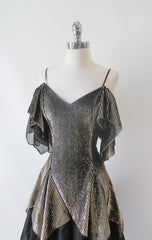 Vintage 70's Gold Off The Shoulders Handkerchief Hem Party Dress M - Bombshell Bettys Vintage