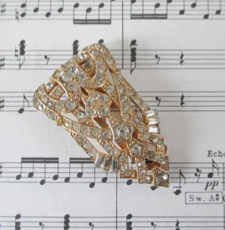 Vintage Art Deco Gold Rhinestone Dress Scarf Clip - Bombshell Bettys Vintage
