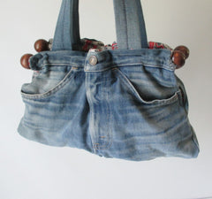 Vintage 70's Orange Tab Levis & Budweiser Handmade Handbag Purse Tote - Bombshell Bettys Vintage