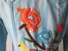 • Vintage 70's Tie Dye Western Cut Sequins & Beaded Bird Shirt / Jean Jacket - Bombshell Bettys Vintage