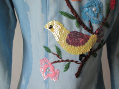 • Vintage 70's Tie Dye Western Cut Sequins & Beaded Bird Shirt / Jean Jacket - Bombshell Bettys Vintage