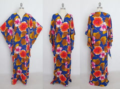 Vintage 60's Kaftan Tunic Dress Draped Batwing Sleeve Beach Cover Tiki Luau M - Bombshell Bettys Vintage