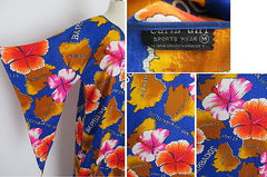 Vintage 60's Kaftan Tunic Dress Draped Batwing Sleeve Beach Cover Tiki Luau M - Bombshell Bettys Vintage
