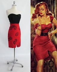 • Vintage 50's Bombshell Pinup Red Hawaiian Bad Girl Wiggle Pencil Tiki Skirt S - Bombshell Bettys Vintage