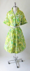 Vintage 50's Abstract Floral Full Skirt Shirtwaist Day Dress 48 37 XL XXL - Bombshell Bettys Vintage
